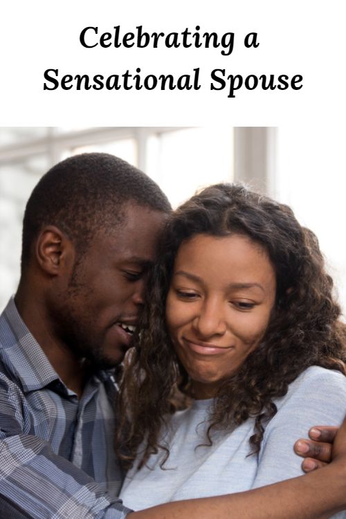 African American husband and wife with the words "Celebrating a Sensational Spouse"