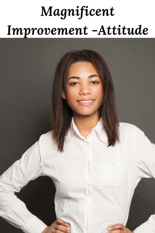 Smiling African-American woman and the words "Magnificent Improvement -Attitude"