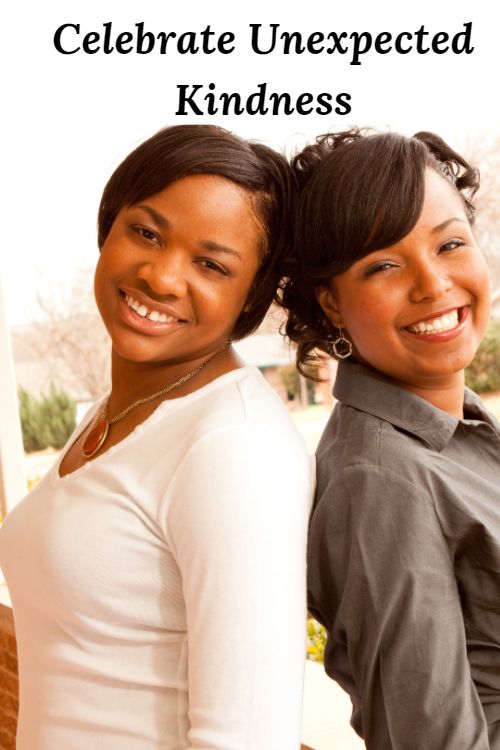Two smiling African American Women and the words "Celebrate Unexpected Kindness"