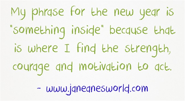 My phrase for the new year is "something inside" because that is where I find the strength, courage and motivation to act.