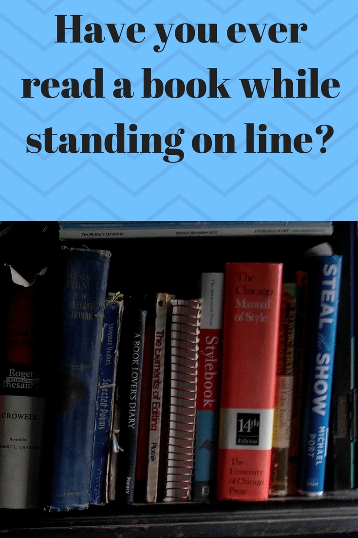 A fun thing to do while standing on line is to read a book.