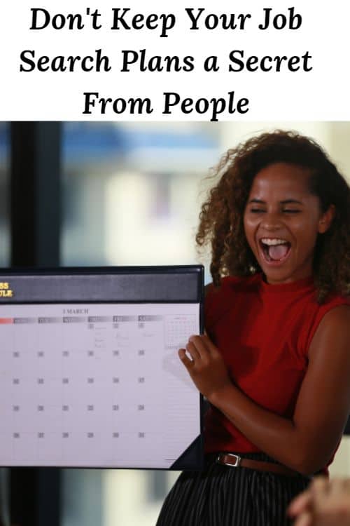Smiling African American woman with a calendar and the words "Your job search does not have to be a solitary pursuit. Let others know you are looking for a job so they can help you find what you seek."